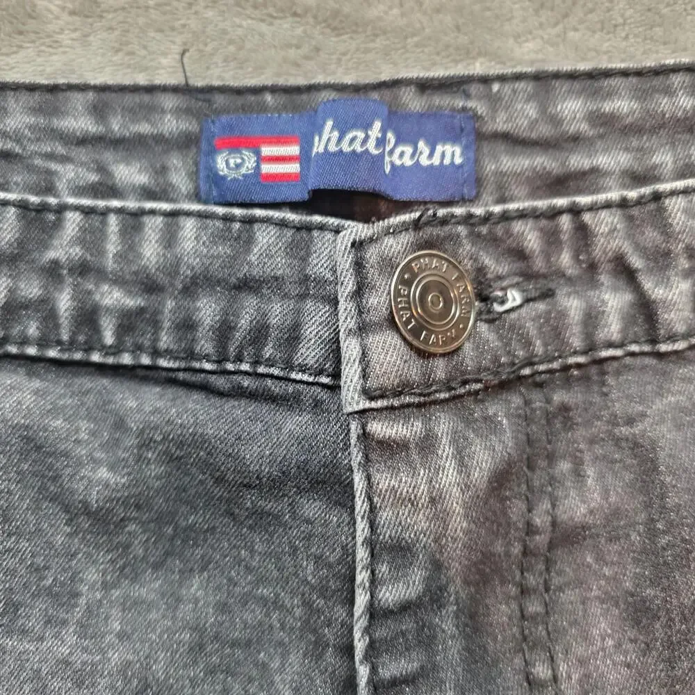 Phat Farm Jeans Mens 40x32 Gray Acid Wash Stretch Slim Moto Tapered Leg